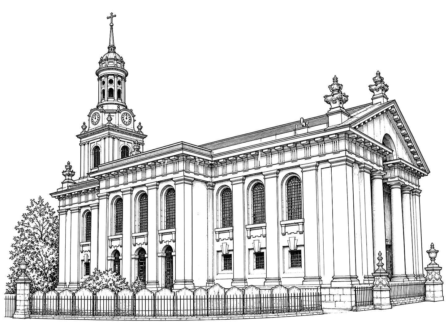 Line drawing of St Alfege Church