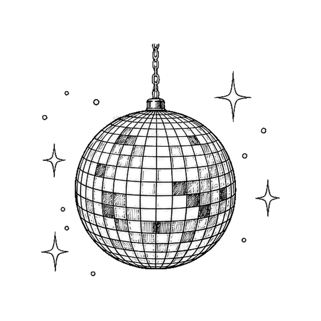 Line drawing of a disco ball